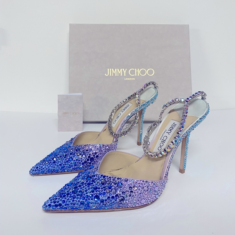 $1800 Limited Edition Jimmy Choo Saeda Pumps Ombré Crystal Heels 8.5/39